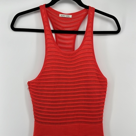 Ronny Kobo Women's Esha Coral Pointelle Knit Dress Orange Vermillion Size Medium - Picture 5 of 15